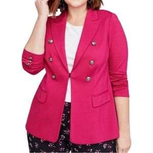 NEW Plus Size Lane Bryant Deep Pink Ponte Knit Military Style Blazer-SZ 18